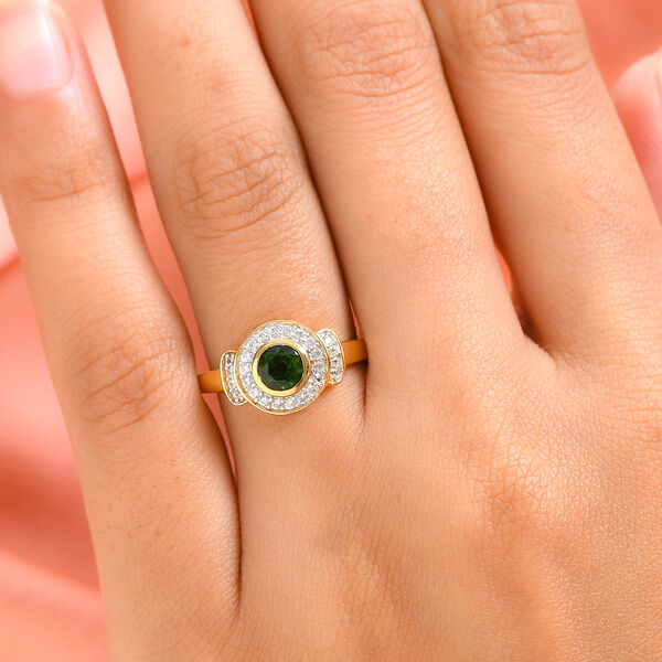 Natürlicher Chromdiopsid und Zirkon Ring 925 Silber vergoldet  ca. 0,81 ct image number 3
