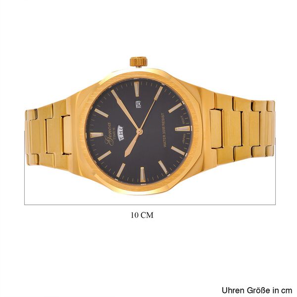 GENOA - Japanisches Uhrwerk, Schwarzes Sonnenschliff-Zifferblatt mit Balkenindexen, Edelstahl mit Faltschlie&szlig;e, Reiner Edelstahl, 20 cm, Goldfarben image number 8