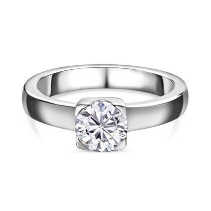 Moissanit Ring, 925 Silber platiniert (Größe 19.00) ca. 0.73 ct