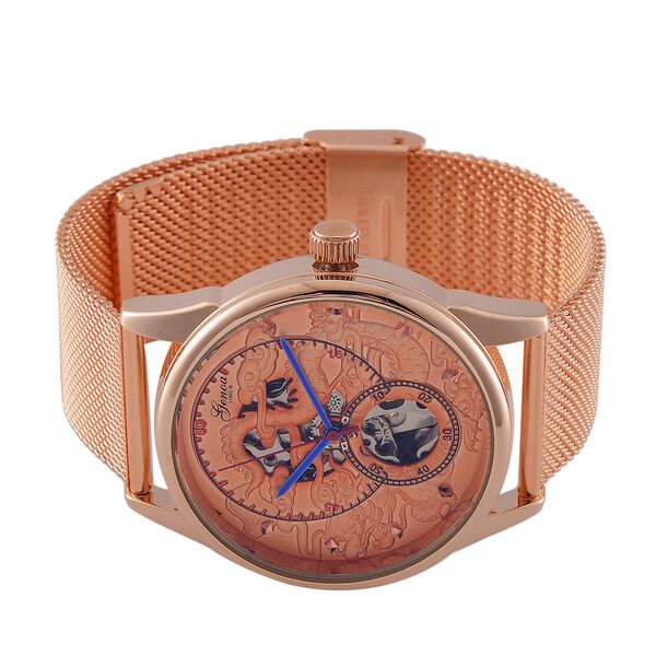 GENOA TIME V2 - Automatische mechanische Uhr mit Drachenmuster und Edelstahl-Mesharmband, 23 cm, rosevergoldet, ca. 89,00g image number 5