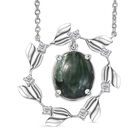 Viktorianische Blüte - Sibirischer Seraphinite, Weißer Zirkon Halskette, ca. 45 cm 925 Silber rhodiniert ca. 4.88 ct
