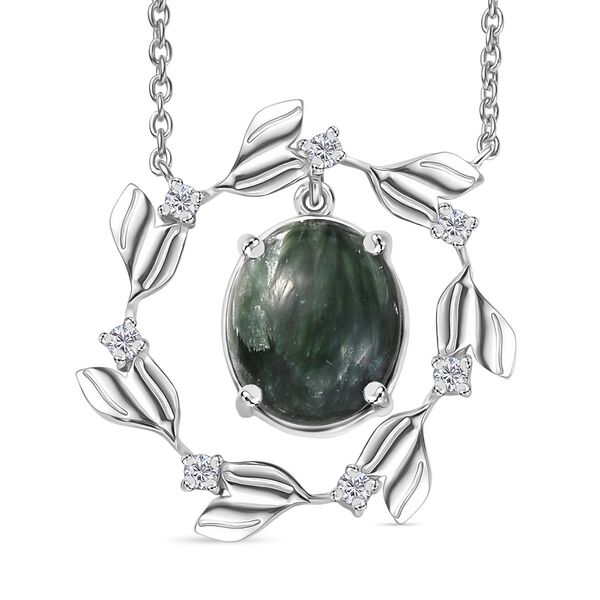 Sibirische Seraphinit und Zirkon Halskette, 45 cm - 4,88 ct.