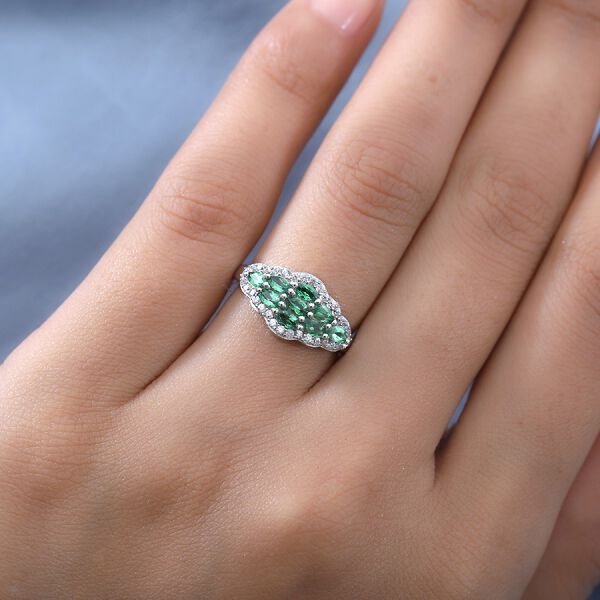 Tsavorit Granat und Zirkon Cluster Ring 925 Silber Platin-&Uuml;berzug image number 3