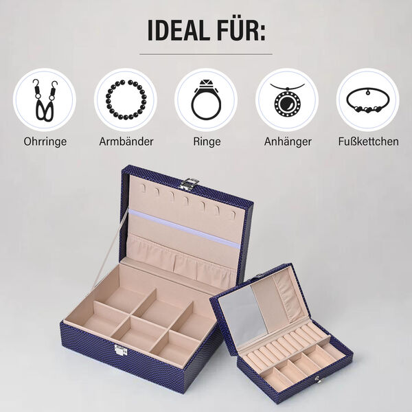 2er-Set Schmuckboxen mit Tierhautmuster, Blau image number 4