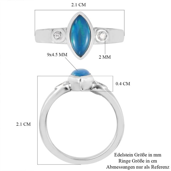 Blau gefärbter äthiopischer Opal und Zirkon Ring 925 Silber Platin-Überzug image number 7