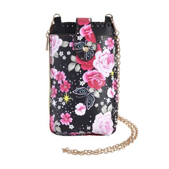Handy Crossbody-Tasche aus Kunstleder, 10.5x18cm, Blumen