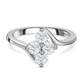 88 Facetten Moissanit Bypass Ring 925 Silber platiniert (Gr&ouml;&szlig;e 17.00) ca. 0,65 ct