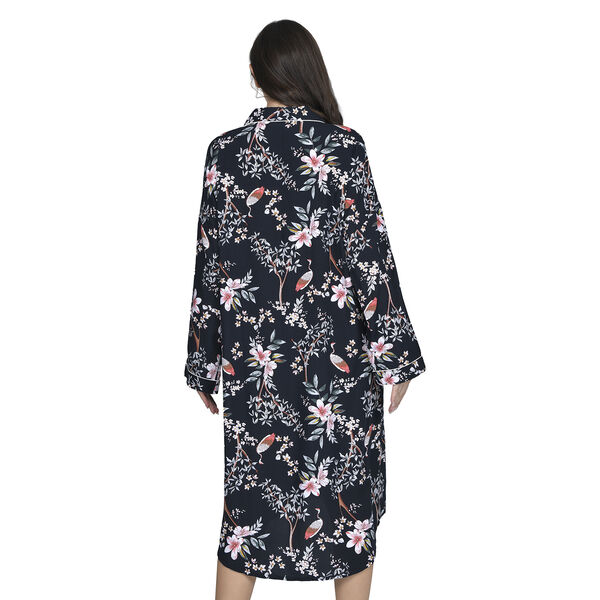 LA MAREY langes Nachthemd, Blumenmuster, Einheitsgr&ouml;&szlig;e Schwarz image number 3