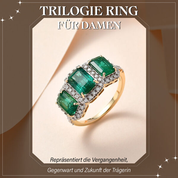 AAA Kagem sambischer Smaragd und Diamant-Ring in 585 Gelbgold - 3,99 ct. image number 2