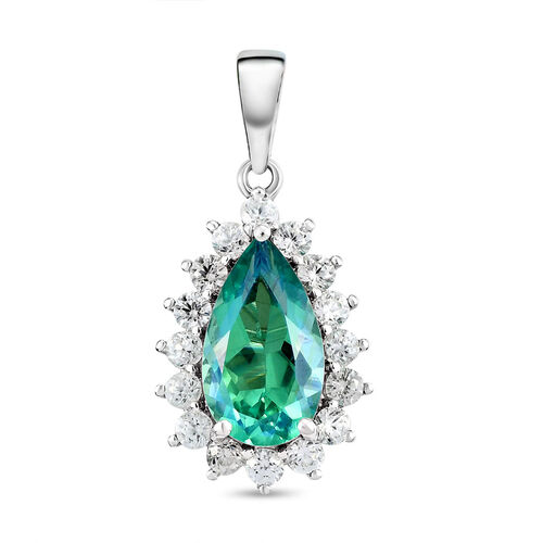 Pfau Triplett Quarz und Zirkon-Halo-Anhänger in Silber, 5,22 ct. image number 0