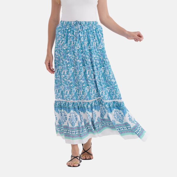 Maxirock mit Blumenprint, 90 cm, Weiß mit floralen Akzenten - Einheitsgröße, blau image number 2