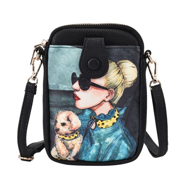 Stilvolle und kompakte Handytasche mit Hundemotiv, Kunstleder, mit Schultergurt, 19x13.5x2cm