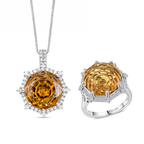 D'Joy Citrin und Moissanit Ring und Anh&auml;nger mit 50cm Kette