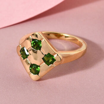 Nat&uuml;rlicher Chromdiopsid Ring 925 Silber vergoldet  ca. 0,76 ct