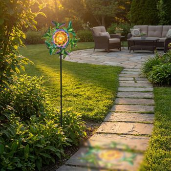 Solar Gartenleuchte Windrad, Eisen, 140 cm, Mehrfarbig
