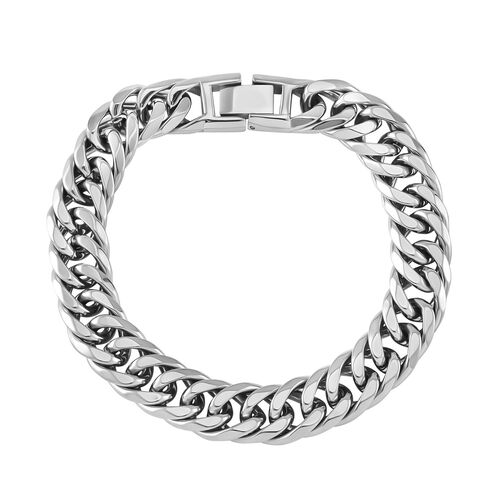 Panzerarmband, Hochglanzpoliert, Reiner Edelstahl, Silberfarben, ca. 21 cm ca. 43,00g image number 0