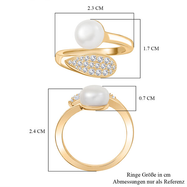 EVER TRUE Süßwasser Perle (8-8.4 mm), Weißer Zirkon Ring Nickelfreies Messing (Größe 20.00) 3.61 ct image number 7