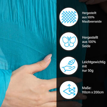 LA MAREY - 100% Maulbeeren-Seidenschal, Chiffon, 60x170 cm, Blau-T&uuml;rkis