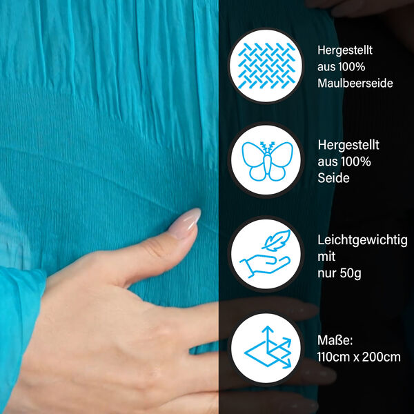 LA MAREY - 100% Maulbeeren-Seidenschal, Chiffon, 60x170 cm, Blau-Türkis image number 3