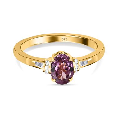 AA Lila Spinell, weißer Diamant Ring, 375 Gold (Größe 20.00) ca. 0.84 ct