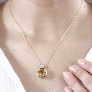 Citrin und Zirkon Anh&auml;nger mit 45cm Kette - 6.84 ct