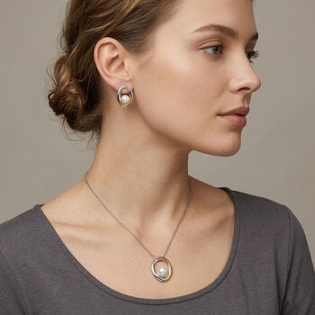 EverTrue zweifarbiger S&uuml;&szlig;wasserperle Anh&auml;nger mit 50cm Kette und Ohrringe