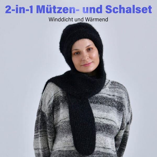 2-in-1 M&uuml;tzen- und Schalset, Winddicht und W&auml;rmend, Schwarz image number 2