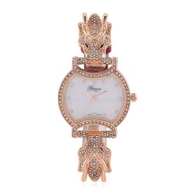 GENOA TIME V2 Kristall Uhr mit japanischem Miyota-Uhrwerk und rotem Lederarmband in Roségoldton, 24cm