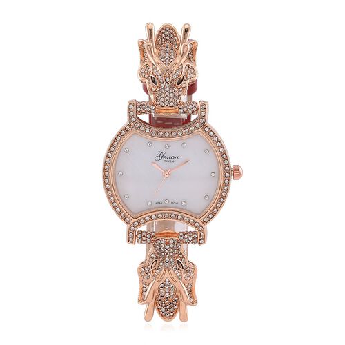 GENOA TIME V2 Kristall Uhr mit japanischem Miyota-Uhrwerk und rotem Lederarmband in Roségoldton, 24cm image number 0
