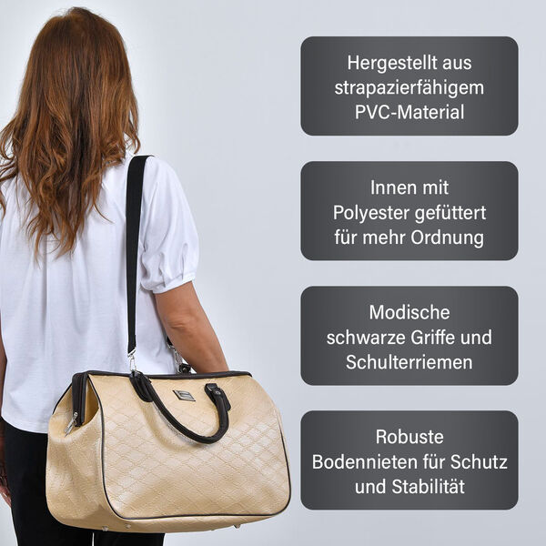 PASSAGE Weekender Reisetasche mit Rautenmuster, Cremefarben image number 3