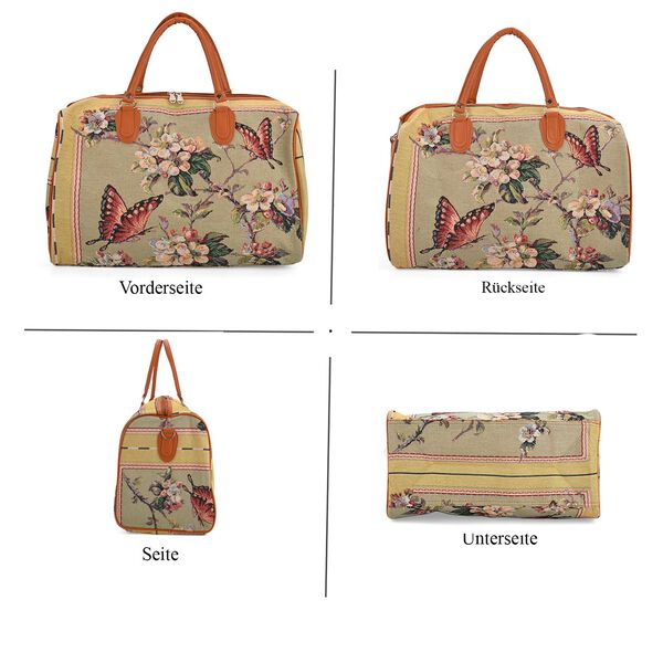 Reisetasche, 45x23x27cm, Hellgrün mit Schmetterlings- und Blumenmuster image number 4