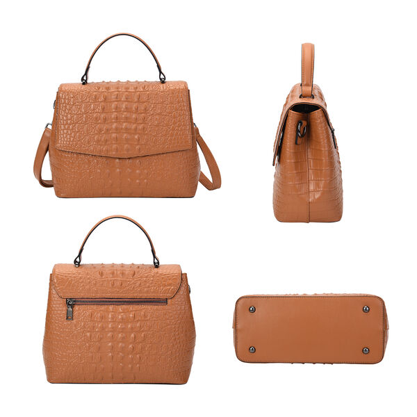 Schultertasche aus 100% echtem Leder mit Kroko-Prägung und abnehmbarem Riemen image number 2