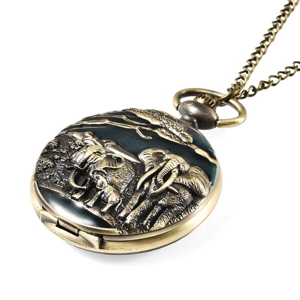 STRADA Taschenuhr mit 79cm Kette im Elefantenmotiv, Japanisches Uhrwerk image number 5