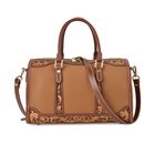 GRAND PELLE Elite Kollektion - Exklusive Handgravierte Leder-Handtasche mit Floralem Meisterwerk, 35 x 21 x 15 cm, Cognac