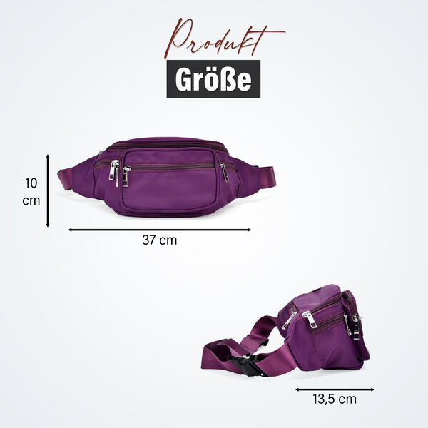 Nylon-G&uuml;rteltasche mit RFID-Schutz, 37x10x13,5cm, Lila image number 5