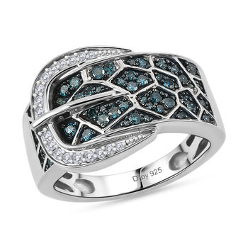 D'Joy Blauer Diamant Ring 925 Silber Rhodiniert (Gr&ouml;&szlig;e 17.00)