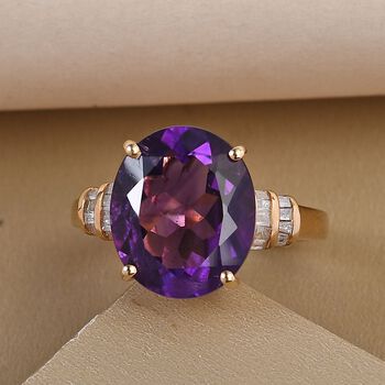 Afrikanischer Amethyst und wei&szlig;er Diamant-Ring, 925 Silber vergoldet (Gr&ouml;&szlig;e 18.00) ca. 7.19 ct