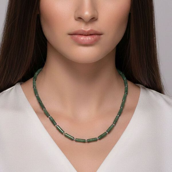 Gr&uuml;ner Aventurin Halskette ca. 50 cm + 5 cm Extender, 316L Edelstahl ca. 62.50 ct image number 2