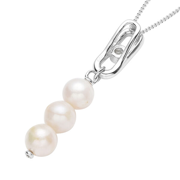 Japanische Akoya Perle und Zirkon Anh&auml;nger mit Kette 45 cm 925 Silber rhodiniert ca. 0,05 ct image number 5