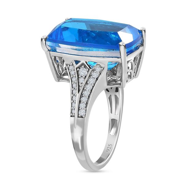 AAA Karibik Quarz, weißer Zirkon Ring, 925 Silber platiniert (Größe 17.00) ca. 15.65 ct image number 5