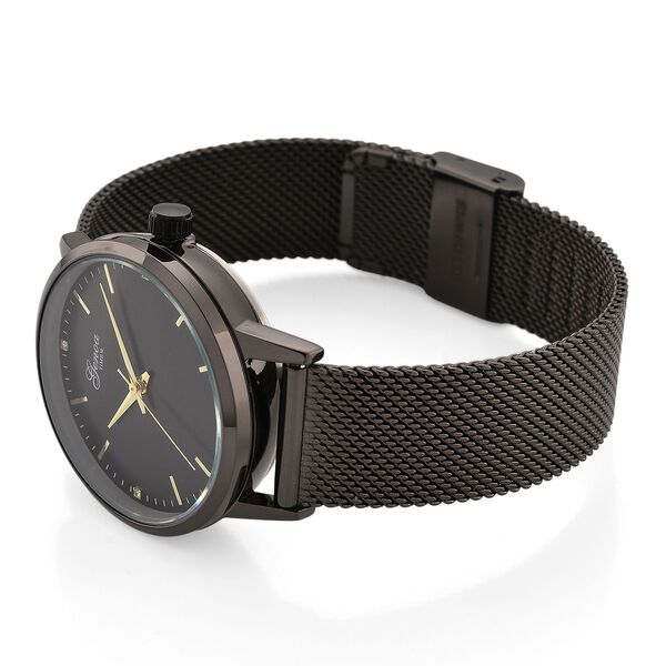 GENOA TIME - V2 Automatik Armbanduhr, Geh&auml;use 316 Edelstahl Sonnenschein Zifferblatt mit wei&szlig;em Diamant Edelstahl Mesharmband, schwarz image number 6