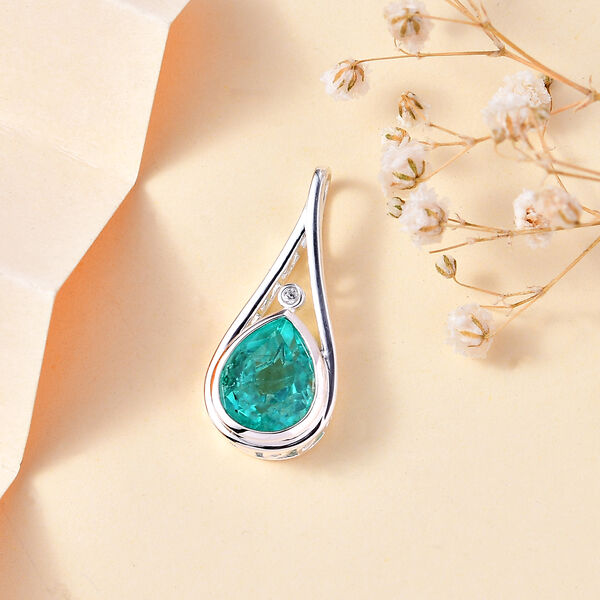 Smaragd Quarz Triplett und Zirkon Anhänger - 3,65 ct. image number 2