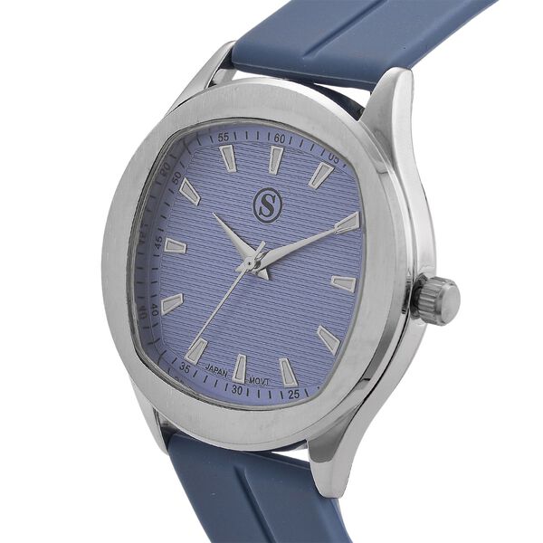 STRADA - Uhr mit japanischem Uhrwerk, silbernem Gehäuse und blauem Silikonarmband image number 3