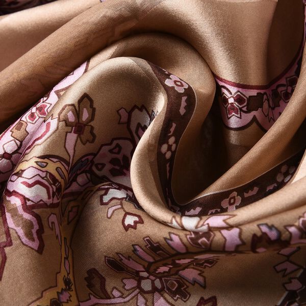 LA MAREY: Bedruckter Schal aus 100% Maulbeerseide, Schn&ouml;rkel-Blumenmuster, inkl. Geschenkbox, Braun-Rosa&nbsp; image number 5