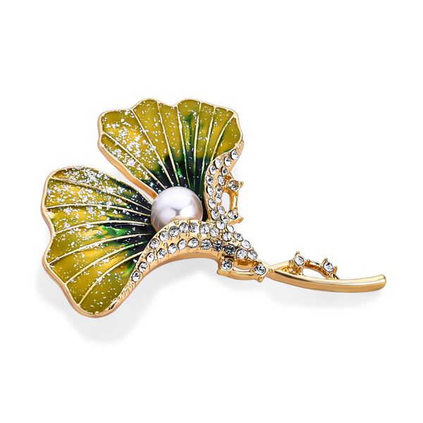 Kunststoff Perle, Wei&szlig;er Kristall Blatt Brosche emailliert, Gr&uuml;n image number 4