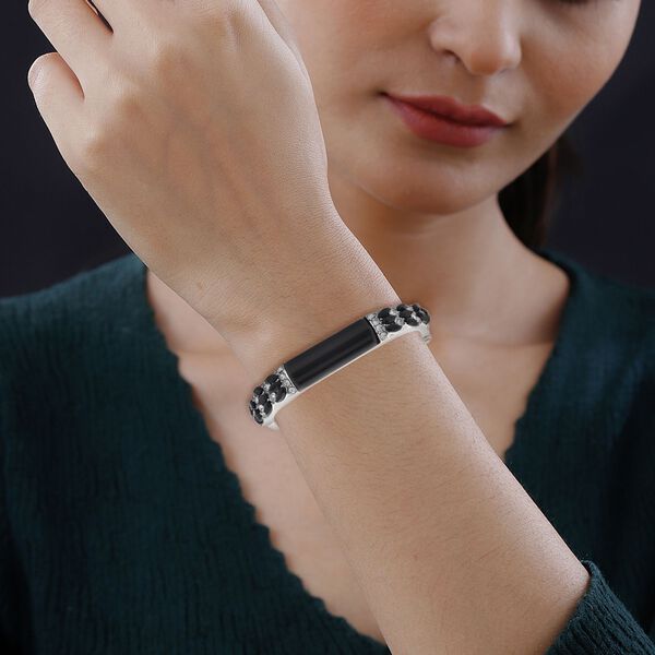 Schwarzer Glasachat, schwarzer Kristall Armreif ca. 18 cm image number 2