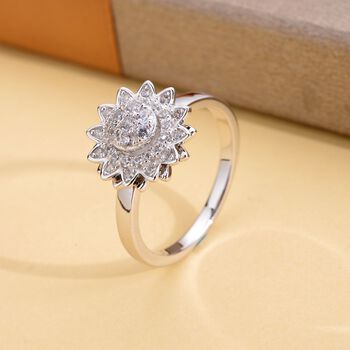 Wei&szlig;er Zirkonia Cluster-Ring, 925 Silber rhodiniert  ca. 0,65 ct