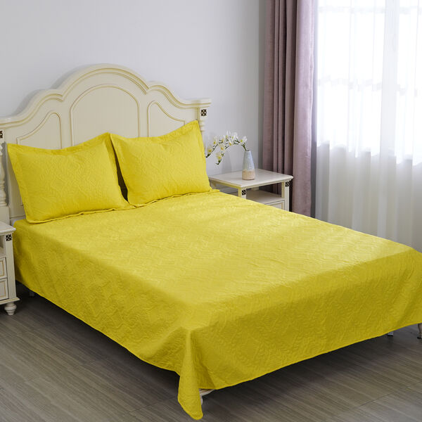 SERENITY NIGHT: 3er-Set Anti-Allergie Pinsonic Quilt mit 2 Kissenbezüge, 240x260 / 50x75 cm, Gelb image number 0