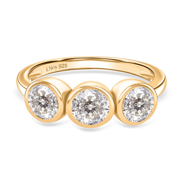 D&rsquo;joy 100 Facetten Moissanit Ring 925 Silber 750 Gelbgold Vermeil (Gr&ouml;&szlig;e 17.00) ca. 1,37 ct