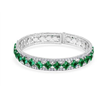 Gr&uuml;ner Zirkonia, Wei&szlig;er Zirkonia Armreif, Flexibles (ca. 18-19 cm) Nickelfreies Messing